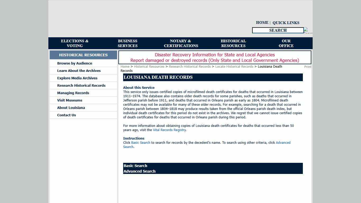 Louisiana Death Records