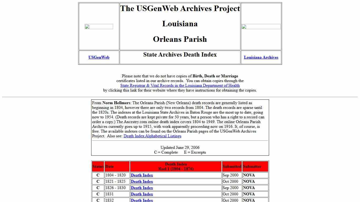 Death Indexes State Archives USGenWeb