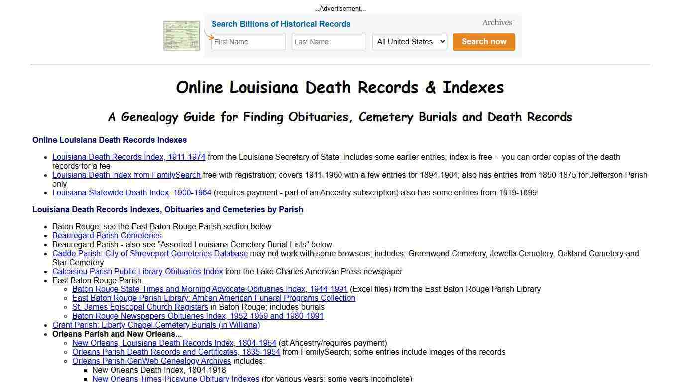 Online Louisiana Death Indexes, Records & Obituaries