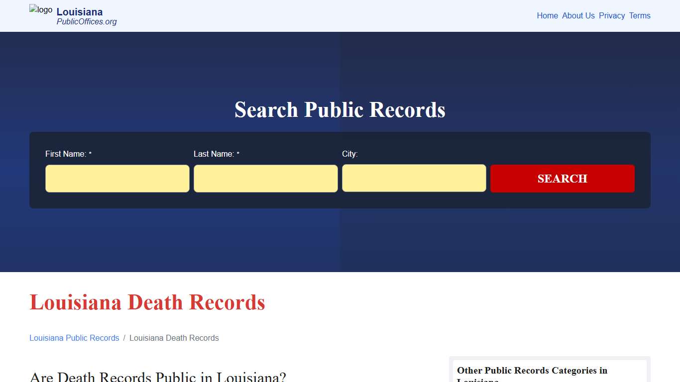 Louisiana Death Records Search – PublicOffices.org